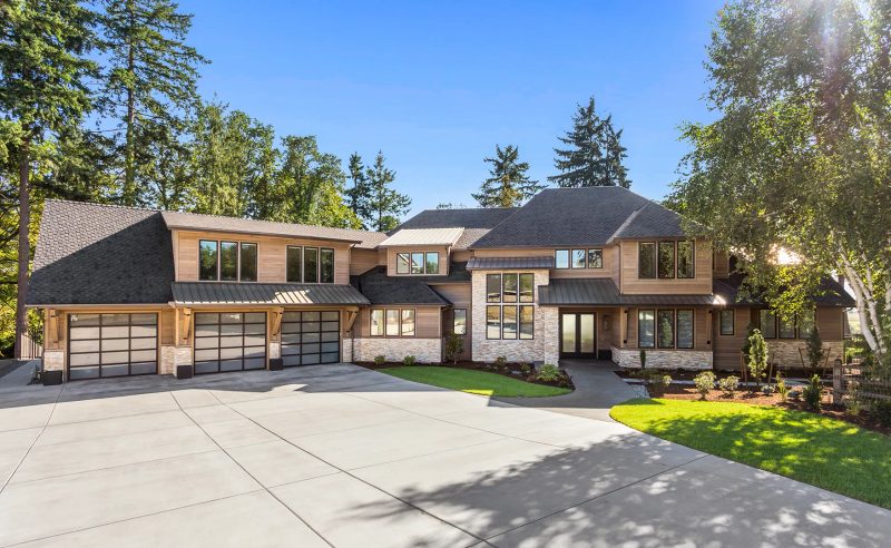 Custom home exterior wide angle view by Reschka Design Build in Michigan