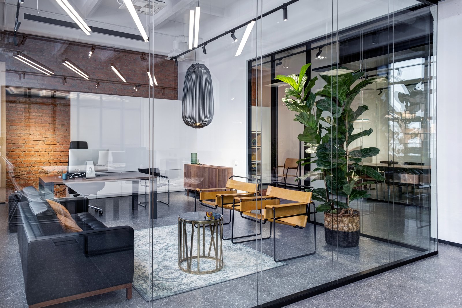 Brickworks + Loft private office design by Reschka Design Build