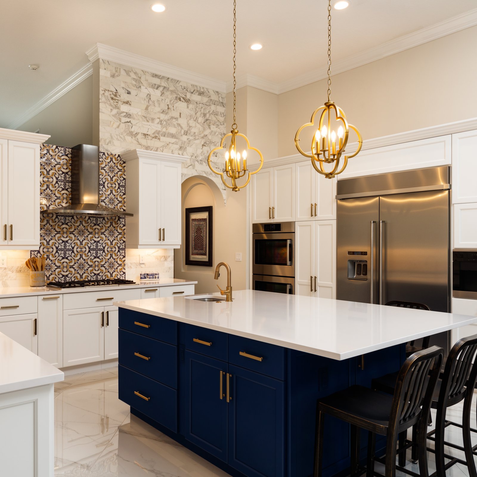 Custom herringbone backsplash detail by Reschka Design Build