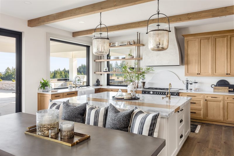 Rustic + Elegance kitchen island view by Reschka Design Build