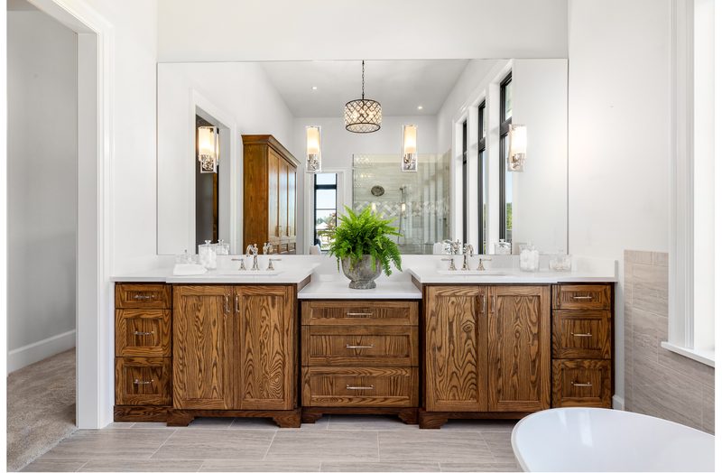 Woodland + Estate double vanity bathroom by Reschka Design Build